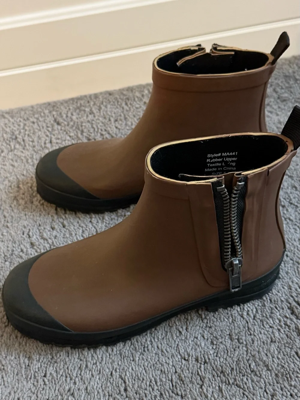 Madewell Women Brown Rain Boots Rubber Ankle Boots with Side Zipper